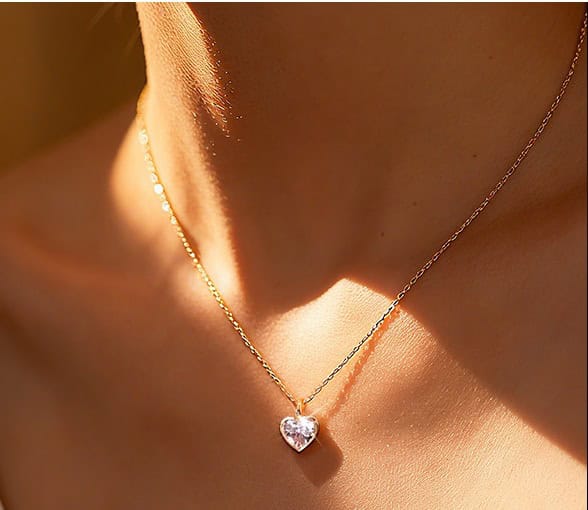 Bezel-Set Heart-Shaped Diamond Pendant Necklace | Double-Sided Design — product photo 4 of 6