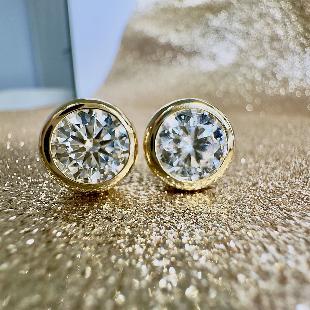 Bellamy Round Bubble Bezel Lab Diamond Stud Earrings — product photo 1 of 6