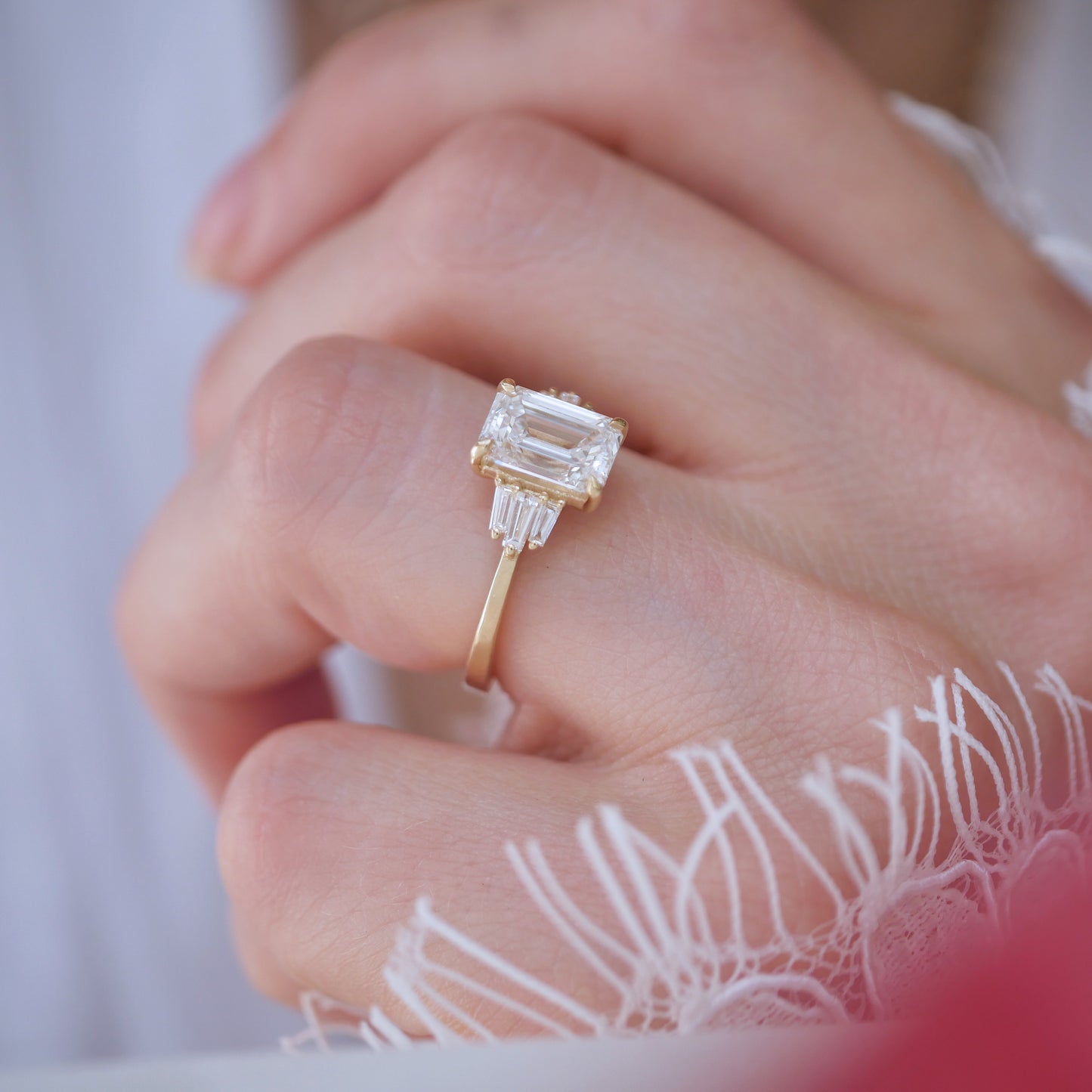 Emerald Cut Lab Diamond Engagement Ring with Tapered Baguette Side Stones — product photo 5 of 6