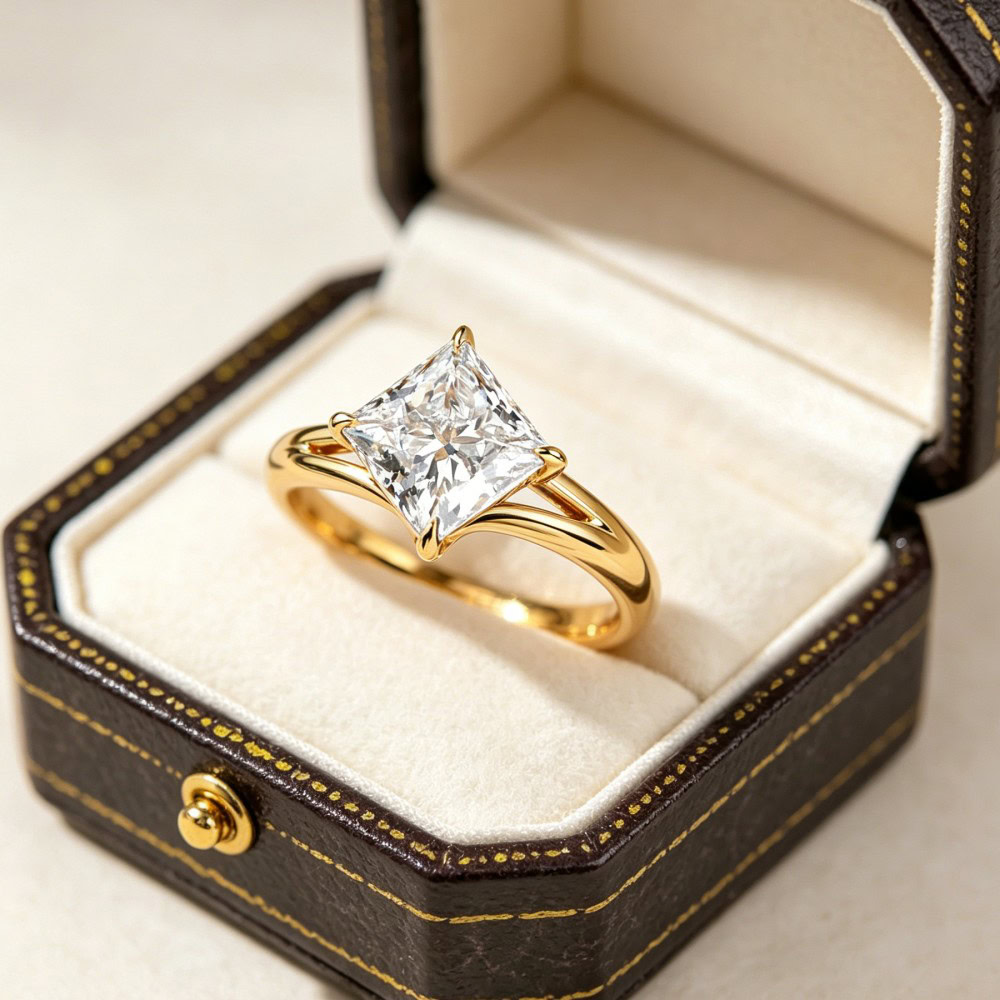 Princess Cut Lab Diamond Ring – Minimal Y-Shank Split Band Design — product photo 3 of 6