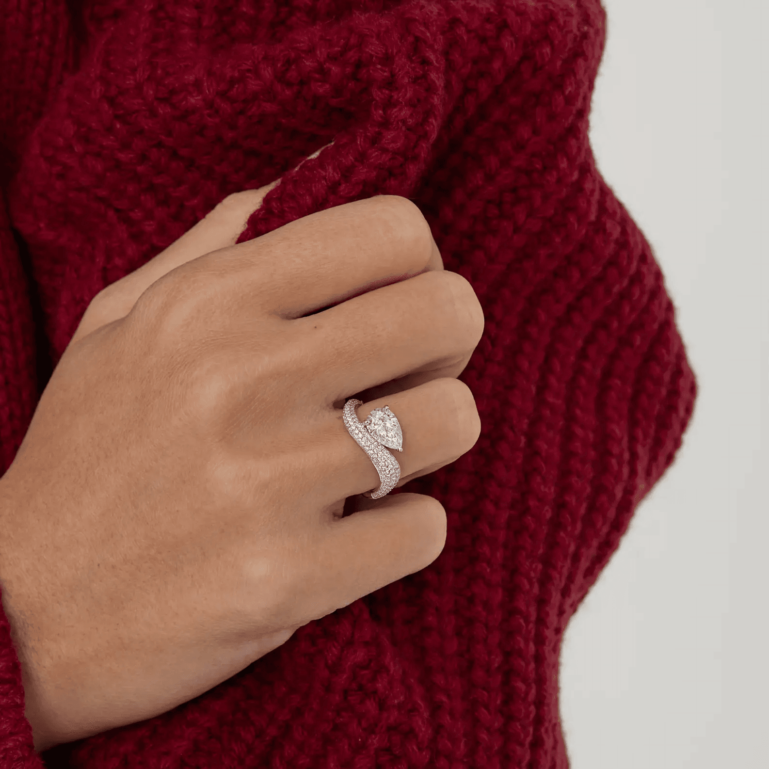 Luxury Pear-Cut Lab-Grown Diamond Ring with Pave Band — product photo 2 of 5