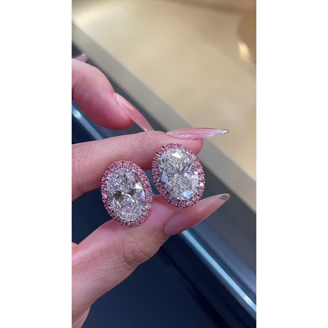 Dahlia Pink Oval Diamond Drop Earrings — product photo 2 of 4