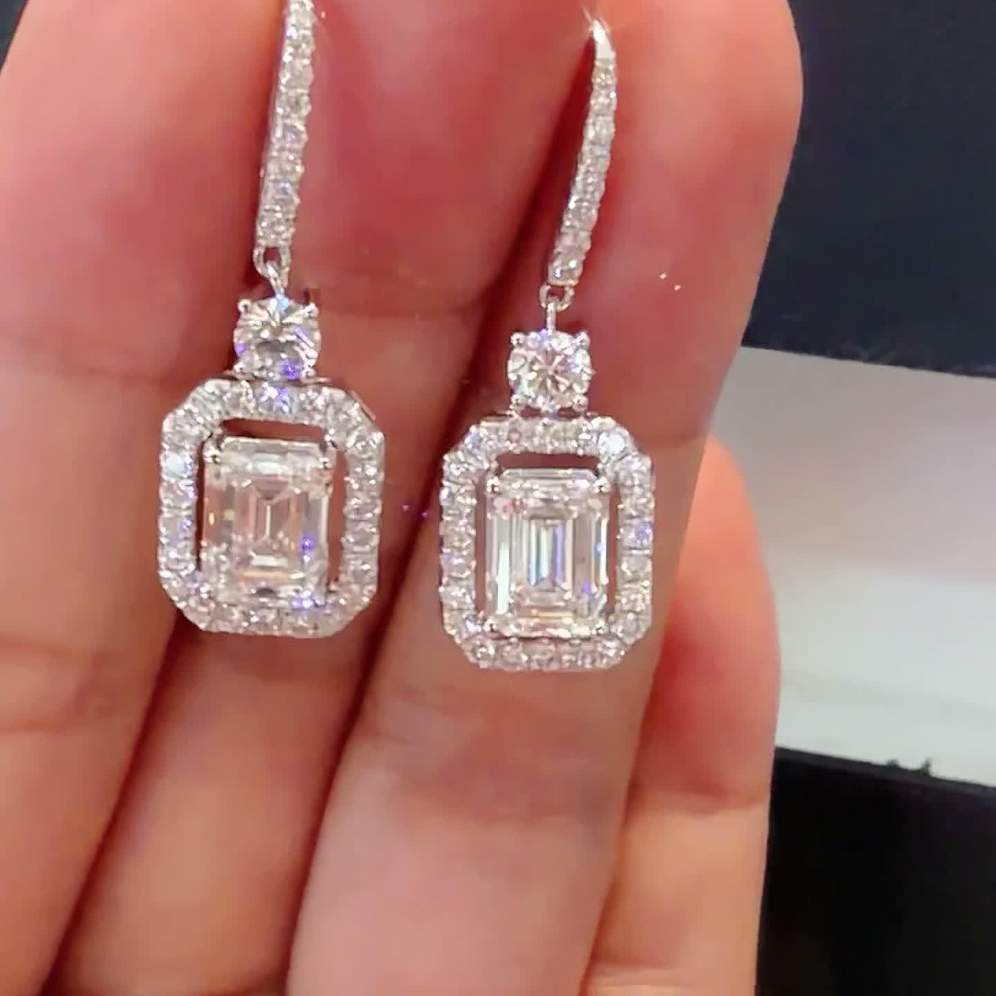 Emerald-Cut Diamond Drop Earrings — product photo 4 of 4
