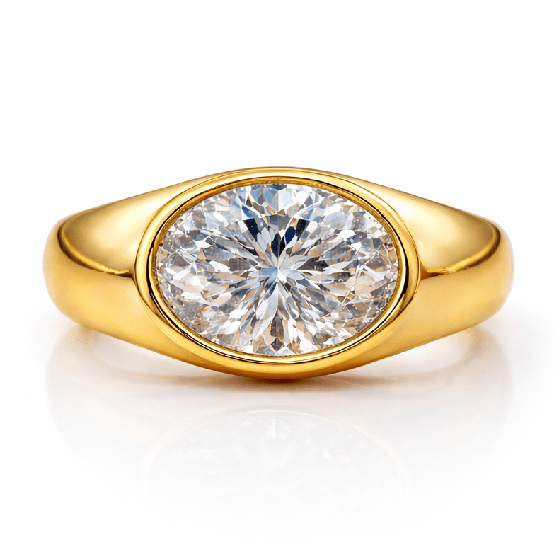 Oval Lab Diamond Signet Ring – Bezel Set Minimal Luxury Ring — product photo 3 of 6