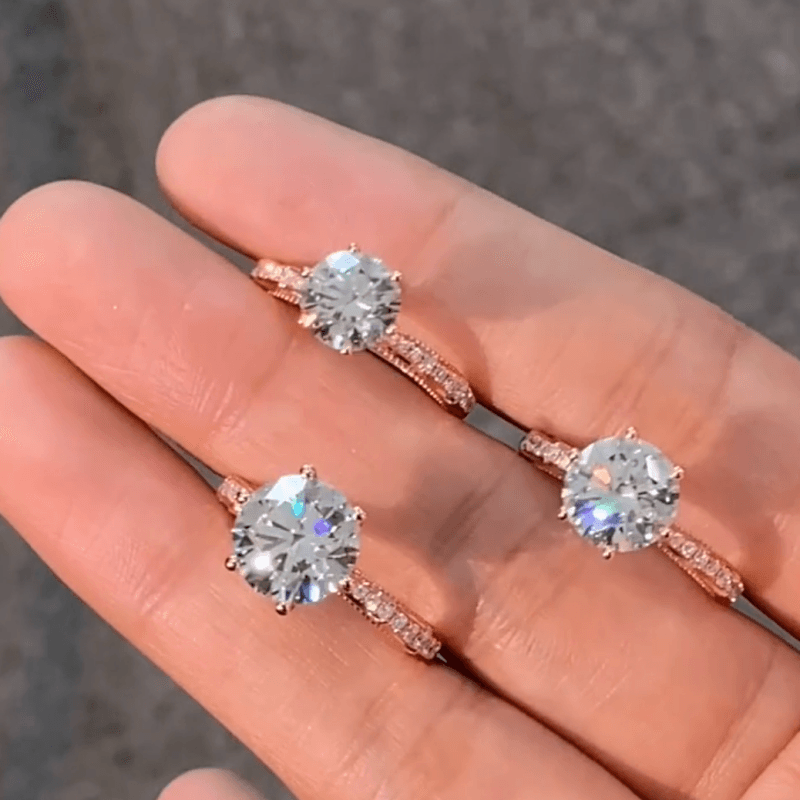 Vintage Round Lab Diamond Solitaire Ring with Floral Engraved Band — product photo 6 of 6