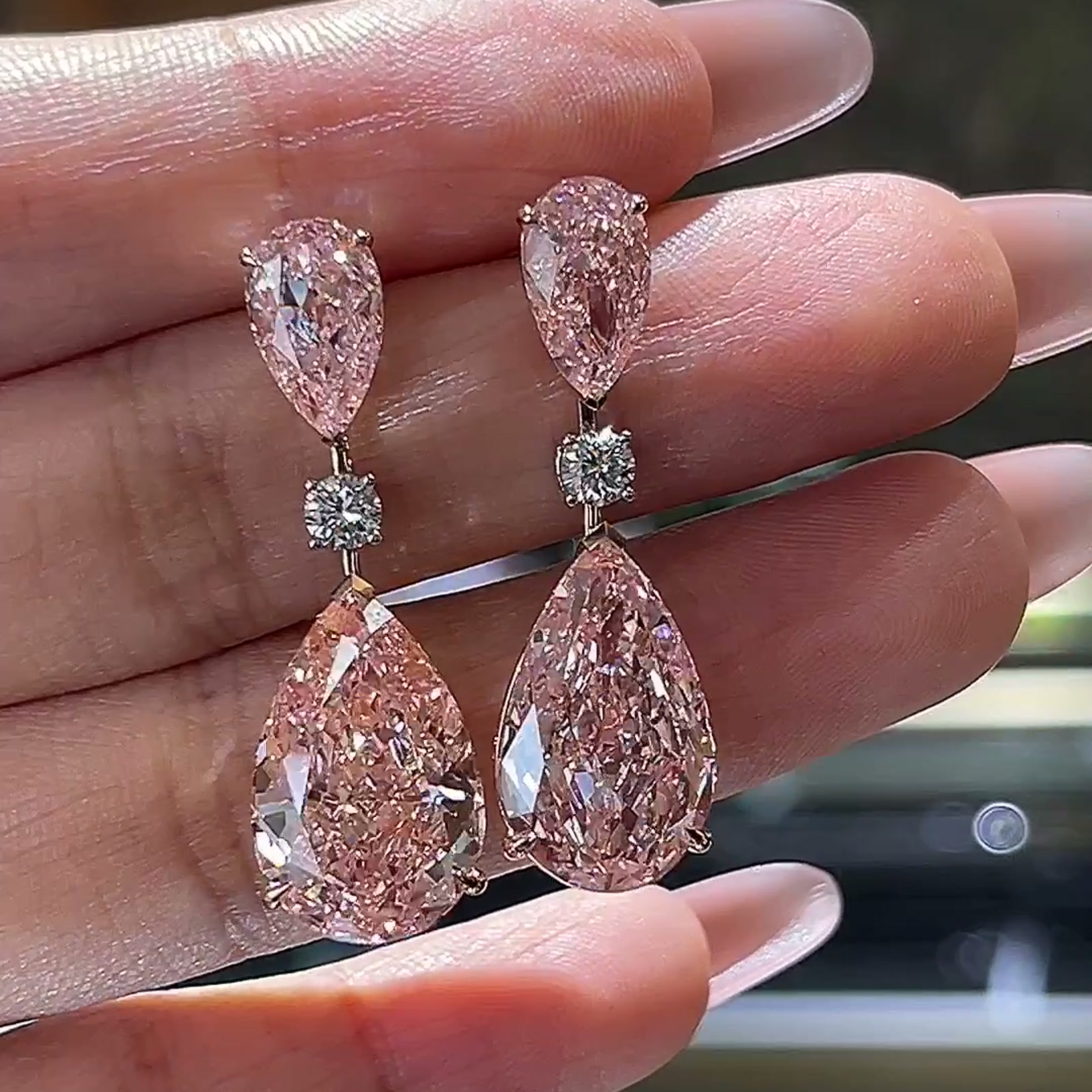 Rosalie Fancy Vivid Pink Lab-Grown Diamond Drop Earrings — product photo 4 of 4
