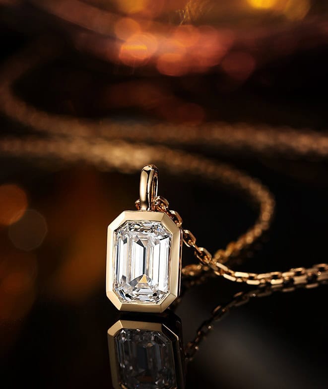 Minimal Bezel Emerald Cut Diamond Pendant Necklace — product photo 2 of 6