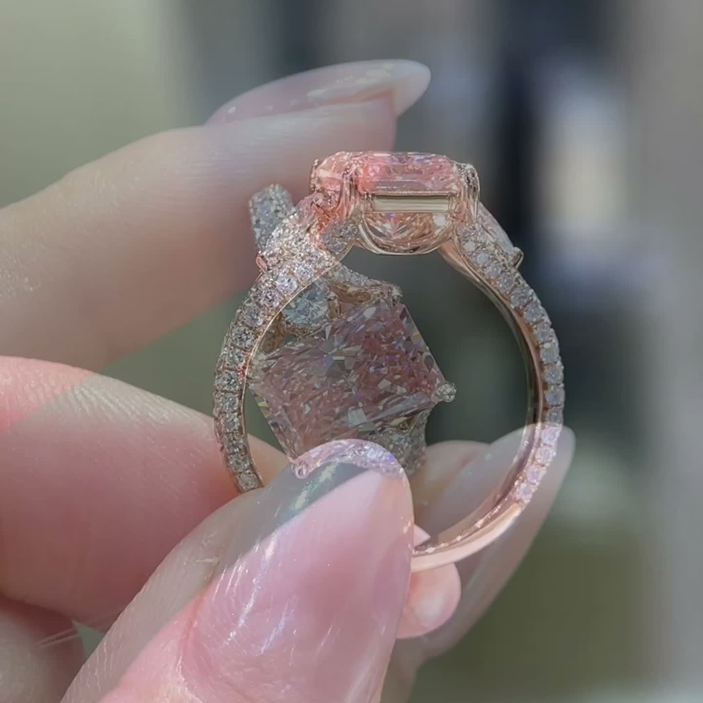3.08ct Pink Radiant-Cut Diamond Ring — product photo 3 of 4