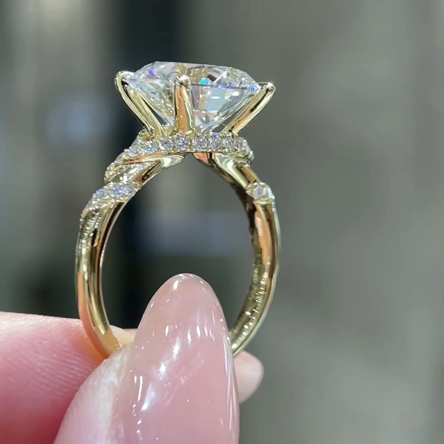 Celestine Diamond-Shoulder Solitaire Round Lab-Grown Diamond Engagement Ring — product photo 3 of 4