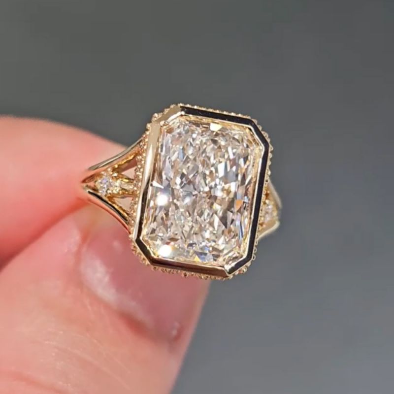 Aurora Vintage Milgrain Radiant Cut Lab Diamond Engagement Ring — product photo 3 of 6