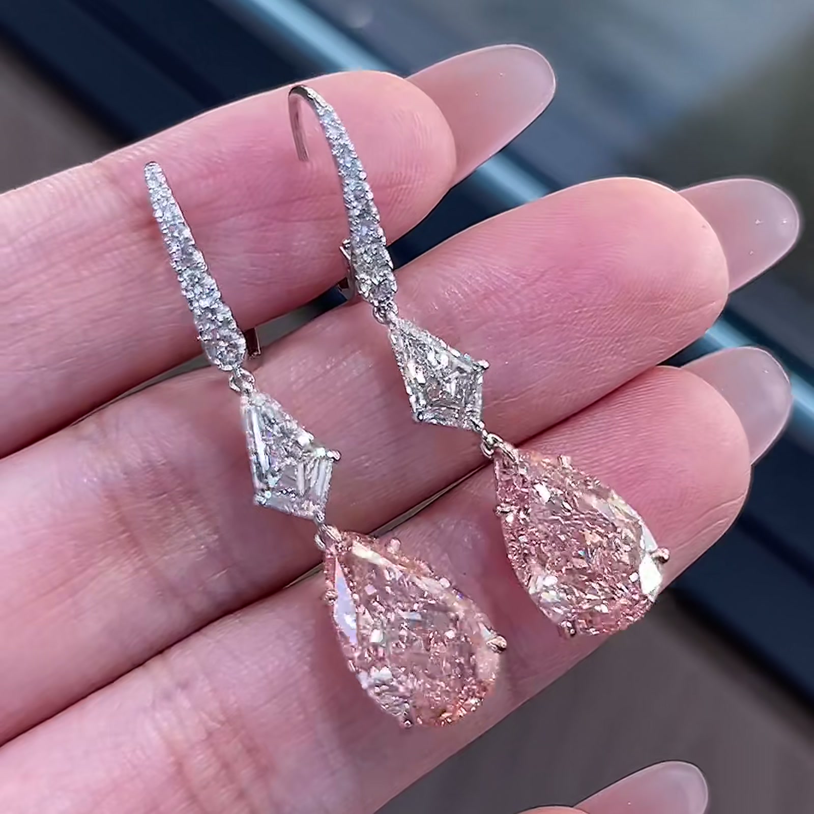 Pink Pear-Cut Lab-Grown Diamond Drop Earrings — product photo 2 of 4