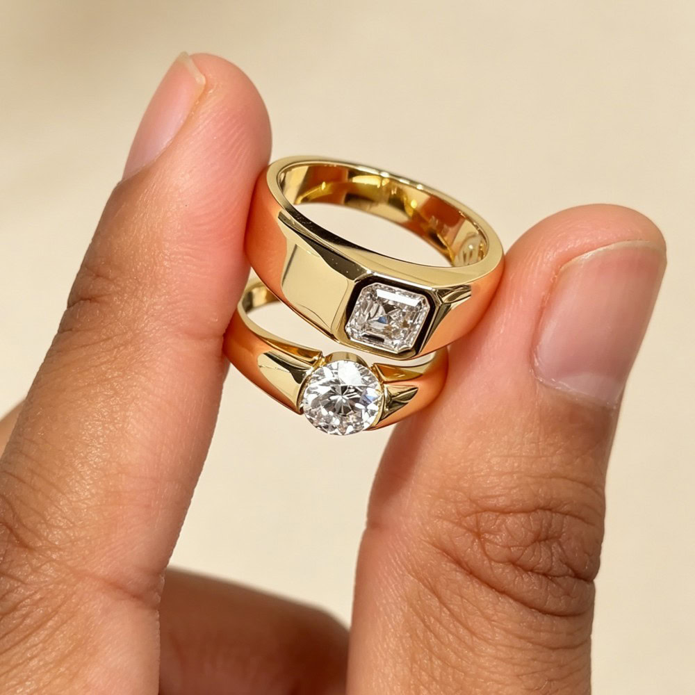 BP008 The Billionaire Old Money Diamond Signet Ring – Heavy Gold Round / Asscher — product photo 2 of 6