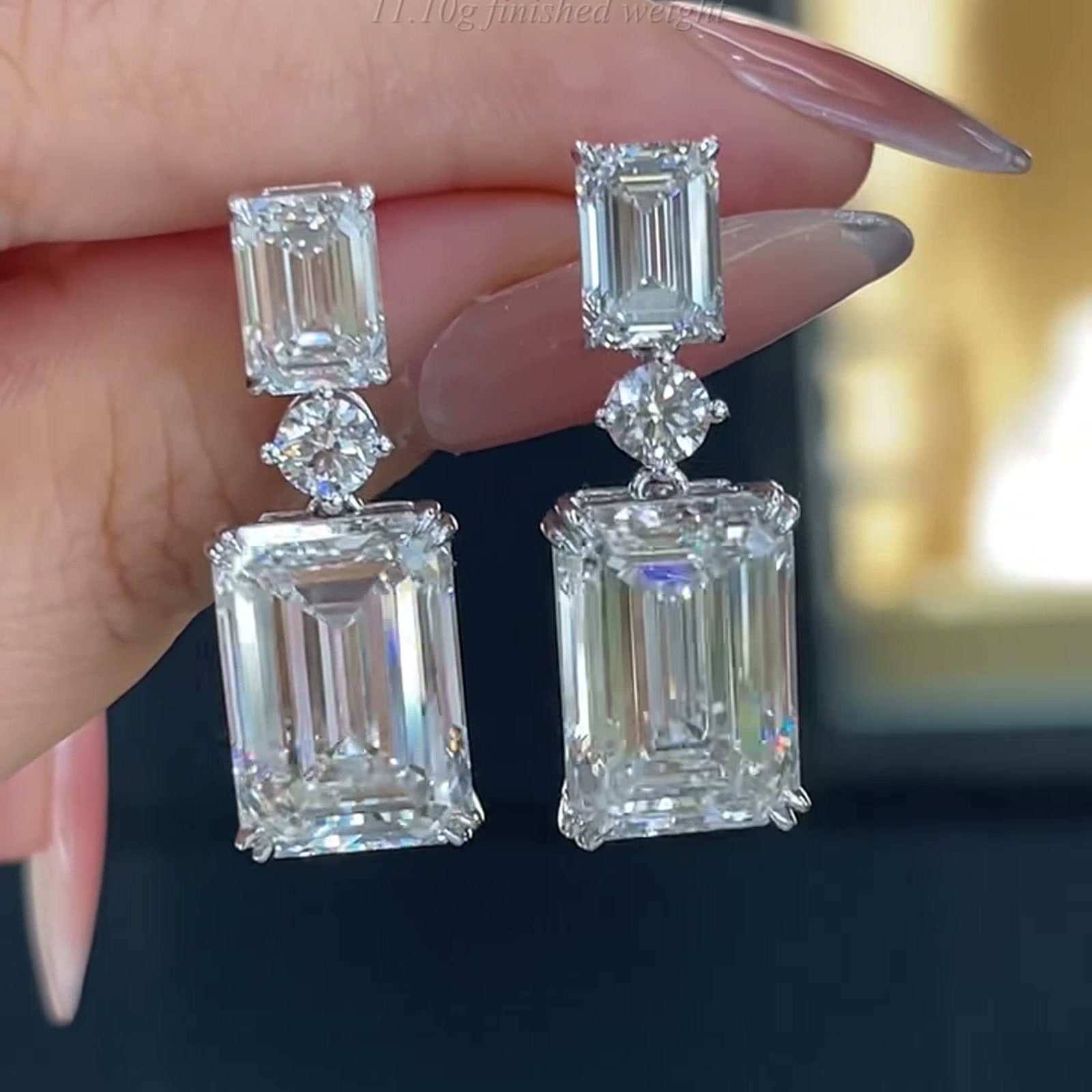 Emerald-Cut Lab-Grown Diamond Drop Earrings — product photo 4 of 4