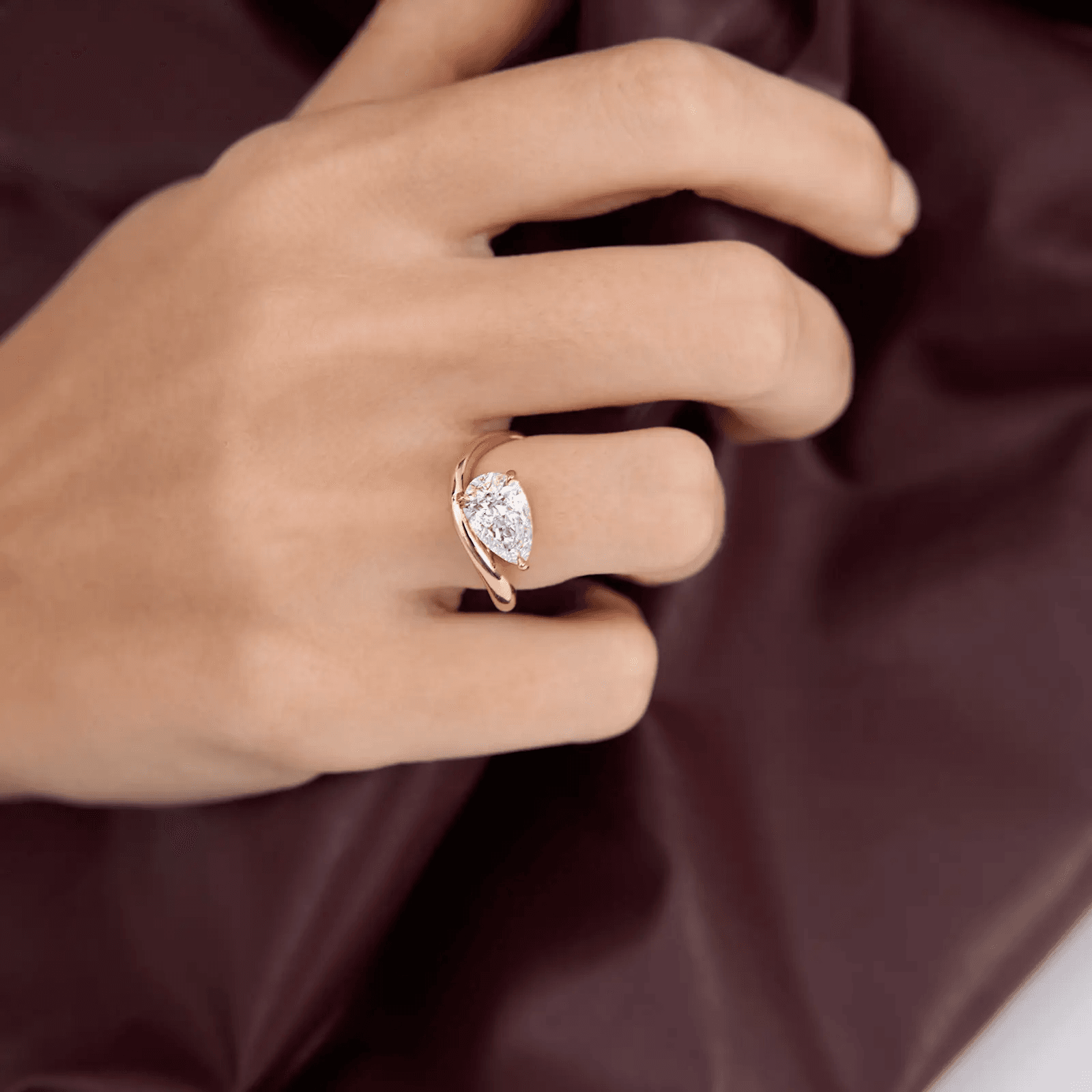 BP009 Pinky Ring Infinity Twist Pear Lab-Grown Diamond Engagement Ring — product photo 5 of 6