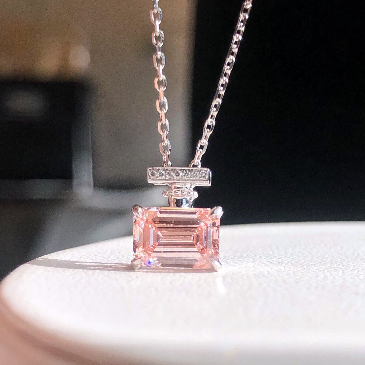 Rosalia Pink Diamond Perfume Bottle Pendant Necklace — product photo 5 of 5