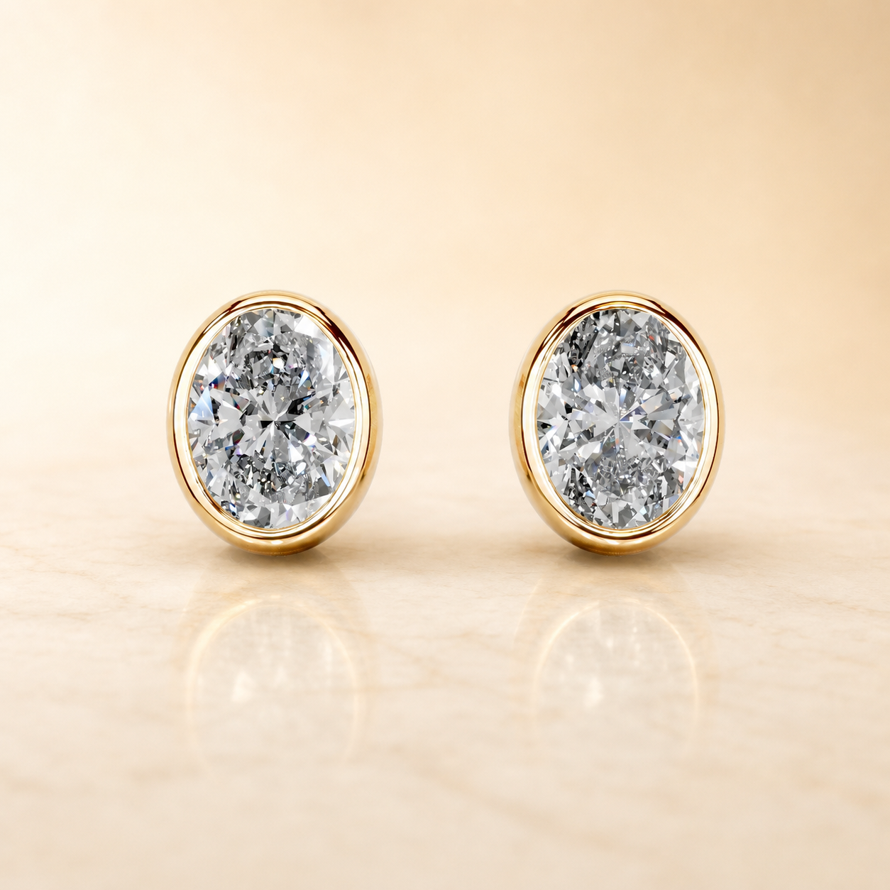 Janice Oval Bezel Lab-Grown Diamond Stud Earrings — product photo 1 of 6