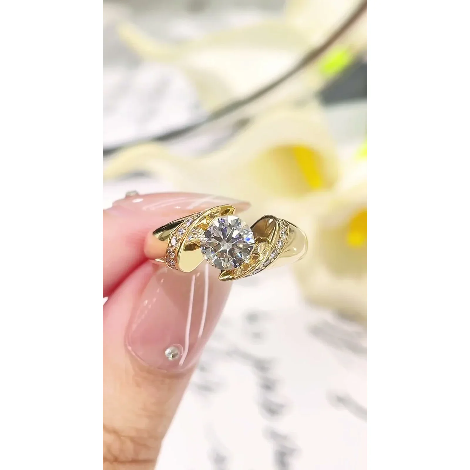 Calliana Calla Lily Floating Crossover Lab Diamond Engagement Ring — product photo 2 of 5