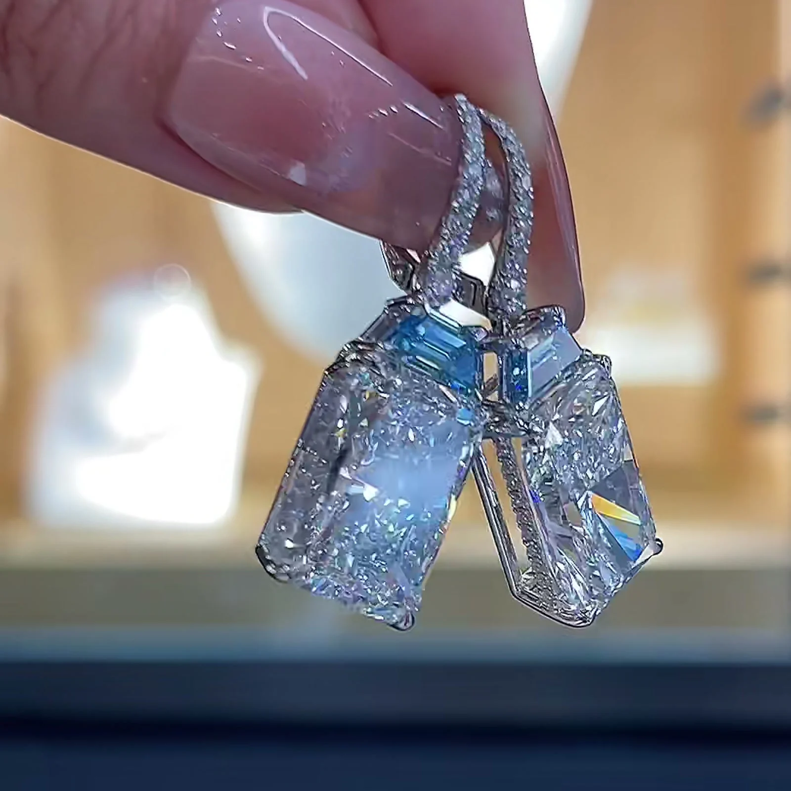 Rhea Radiant Lab-Grown Diamond Drop Earrings — product photo 3 of 5