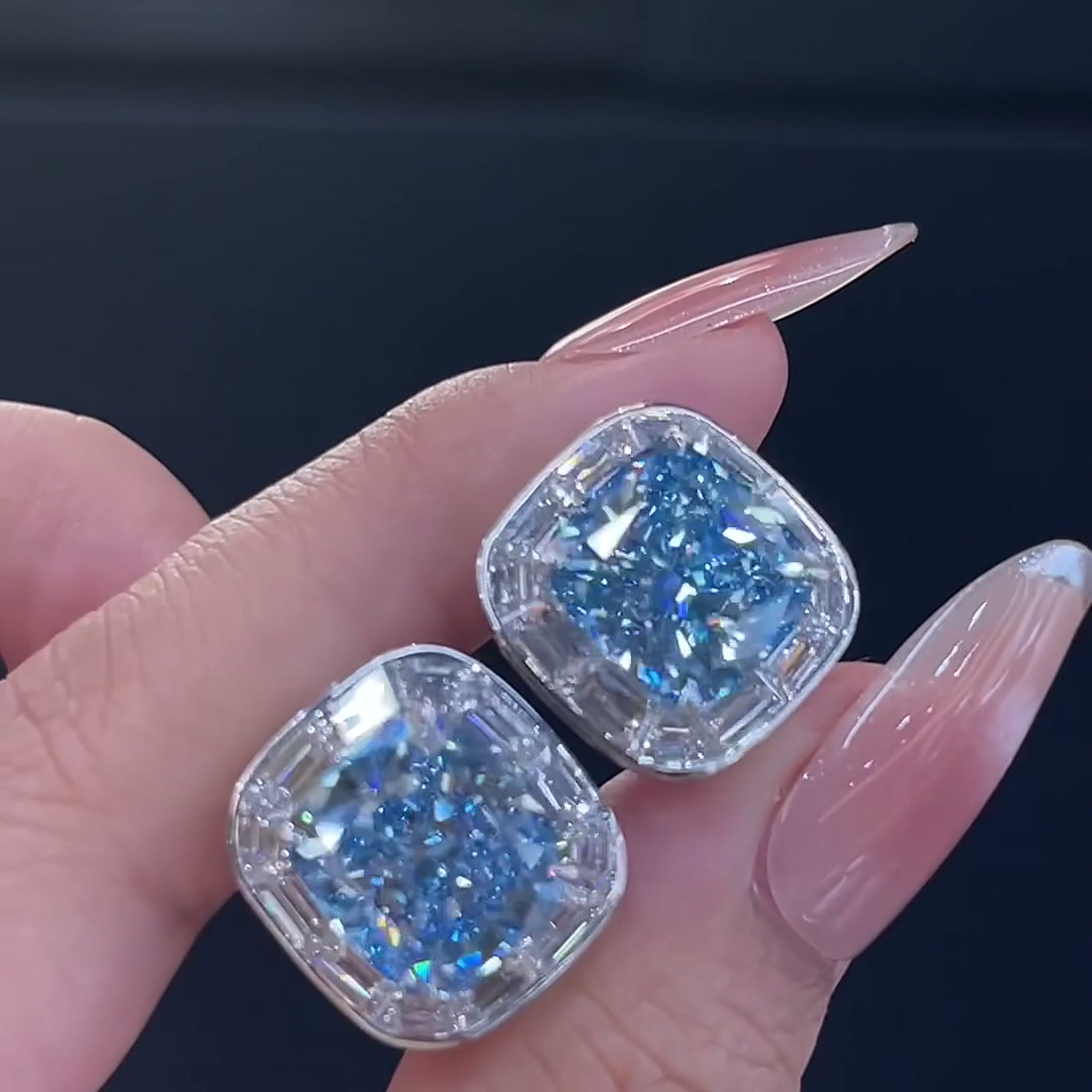 Blue Lab-Grown Diamond Stud Earrings — product photo 3 of 4