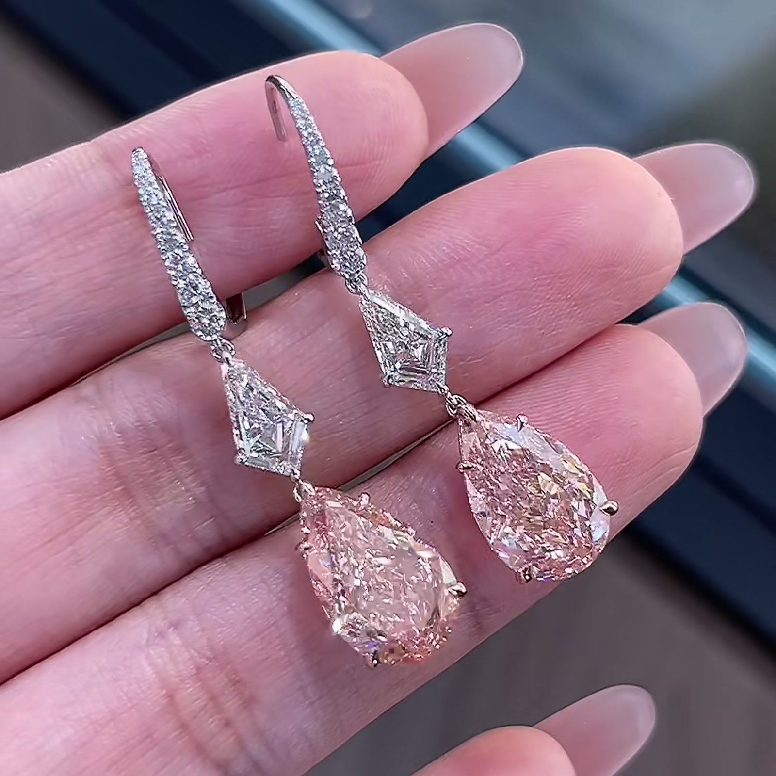 Pink Pear-Cut Lab-Grown Diamond Drop Earrings — product photo 3 of 4