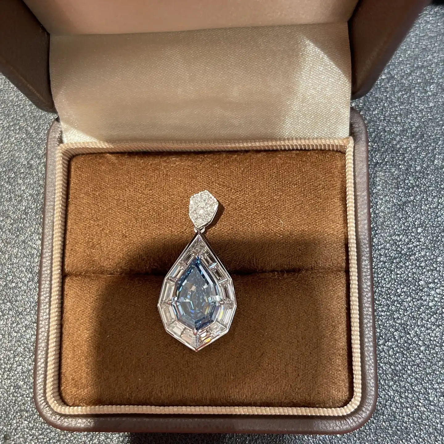 Celeste Blue Step Pear Diamond Pendant — product photo 1 of 2