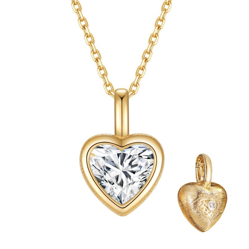 Bezel-Set Heart-Shaped Diamond Pendant Necklace | Double-Sided Design — product photo 2 of 6