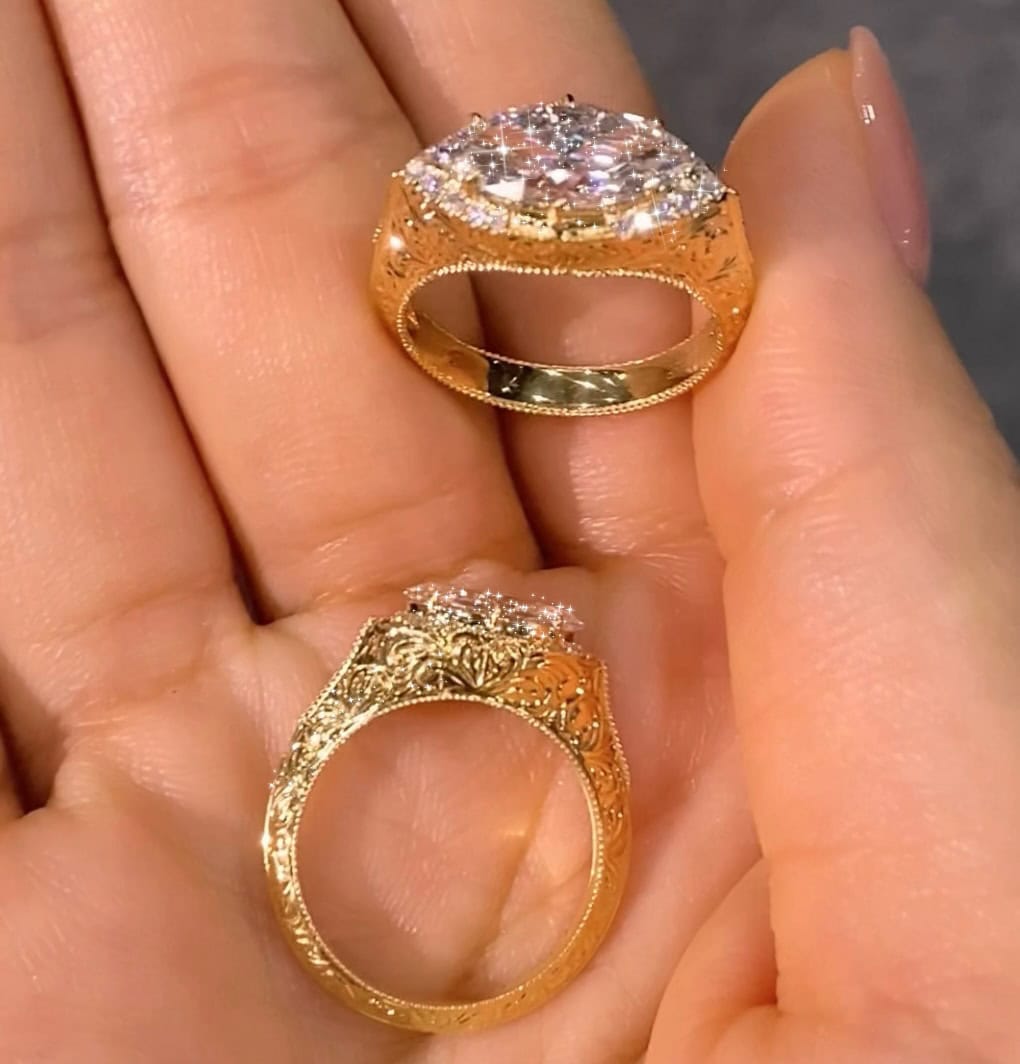 BP005 Vintage Engraved Marquise Lab-Grown Diamond Ring | Old Money Style — product photo 2 of 6
