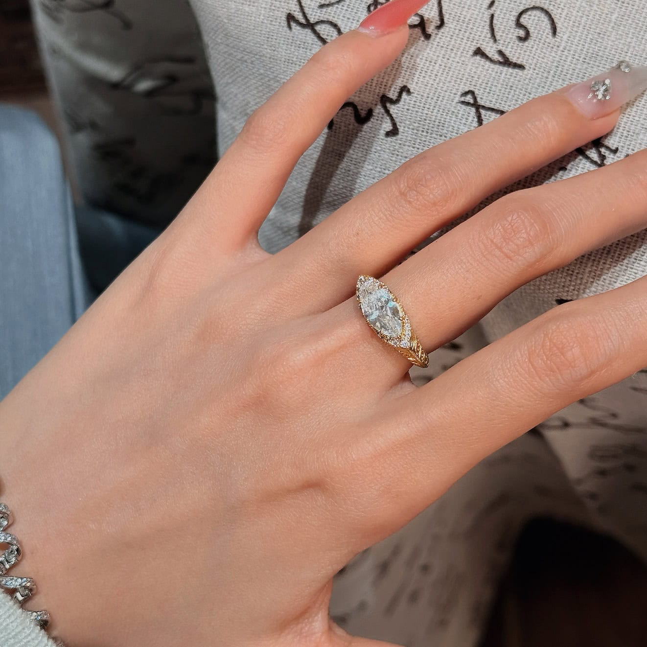 BP005 Vintage Engraved Marquise Lab-Grown Diamond Ring | Old Money Style — product photo 3 of 6