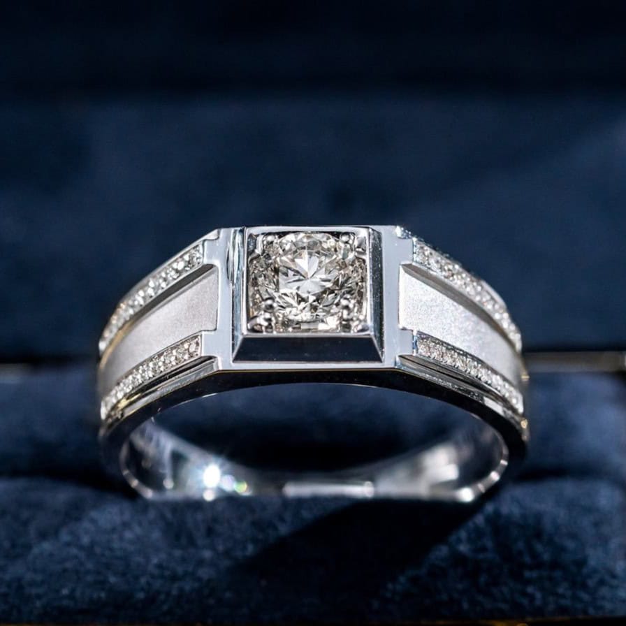 Statement Platinum Men’s Ring with Lab-Grown Diamond – Multi-Detail Luxury Band — product photo 1 of 6