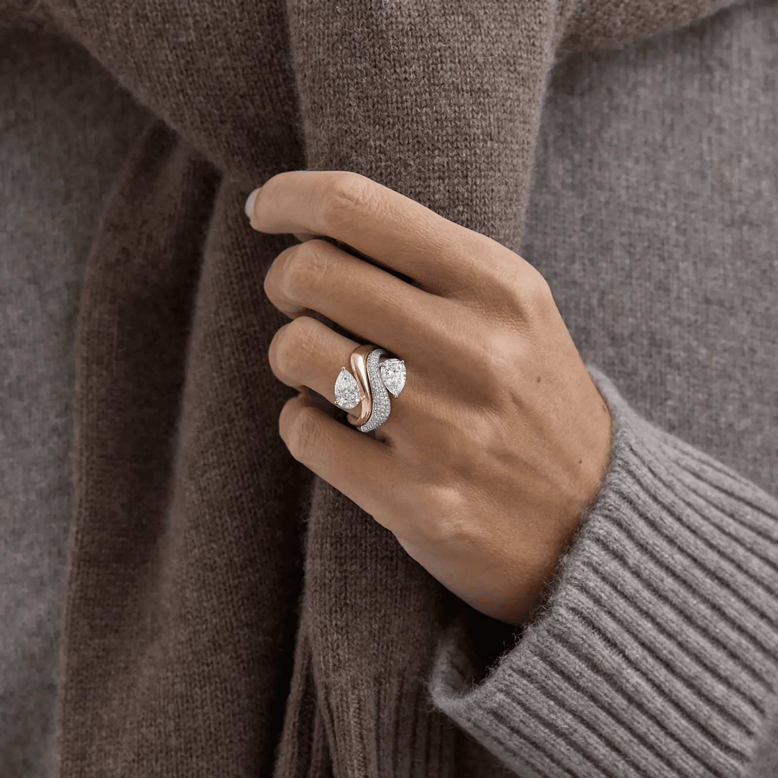 Luxury Pear-Cut Lab-Grown Diamond Ring with Pave Band — product photo 3 of 5