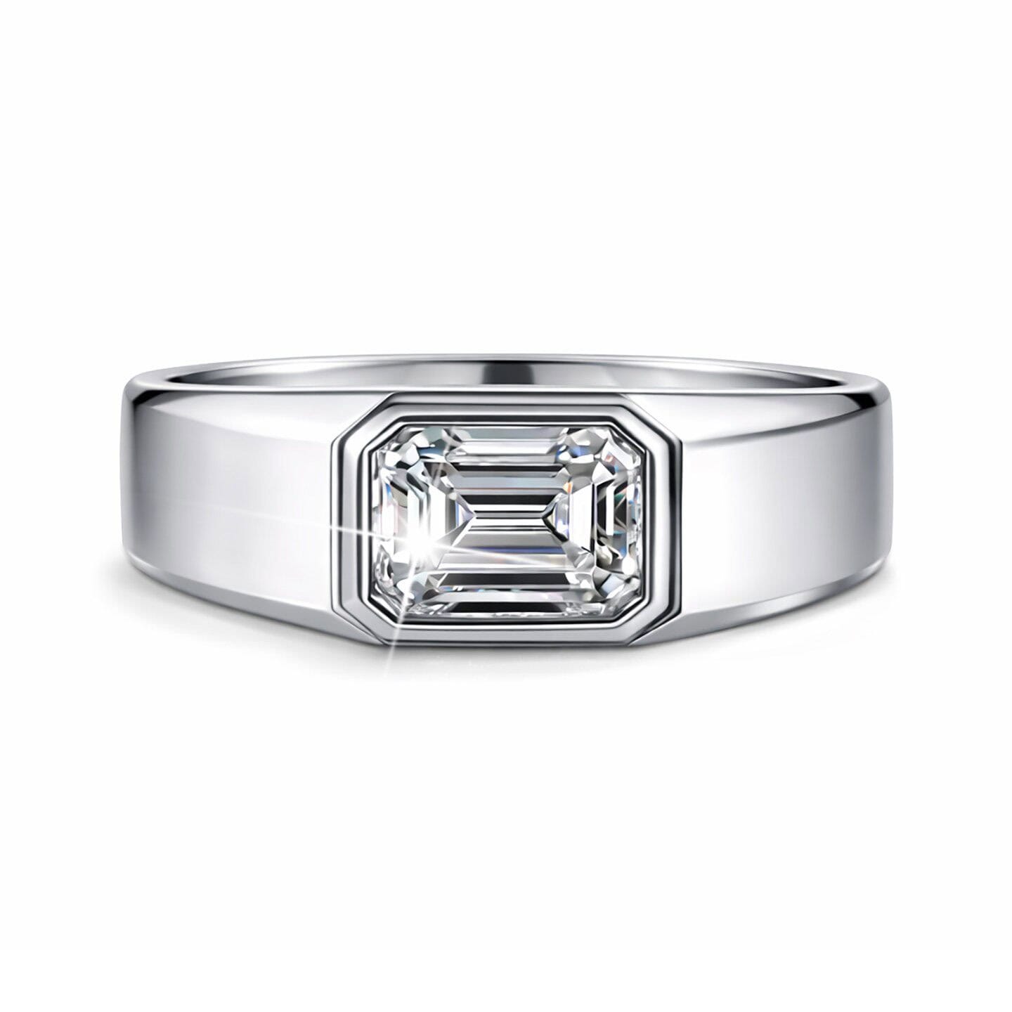 Emerald Cut Lab Diamond Signet Ring | Bezel Set Statement Ring for Men — product photo 1 of 5