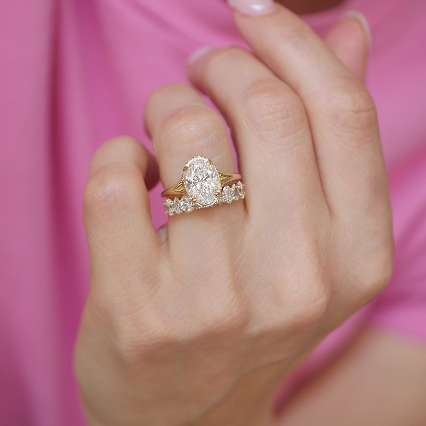 Split Shank Oval Lab Diamond Solitaire Engagement Ring — product photo 3 of 6