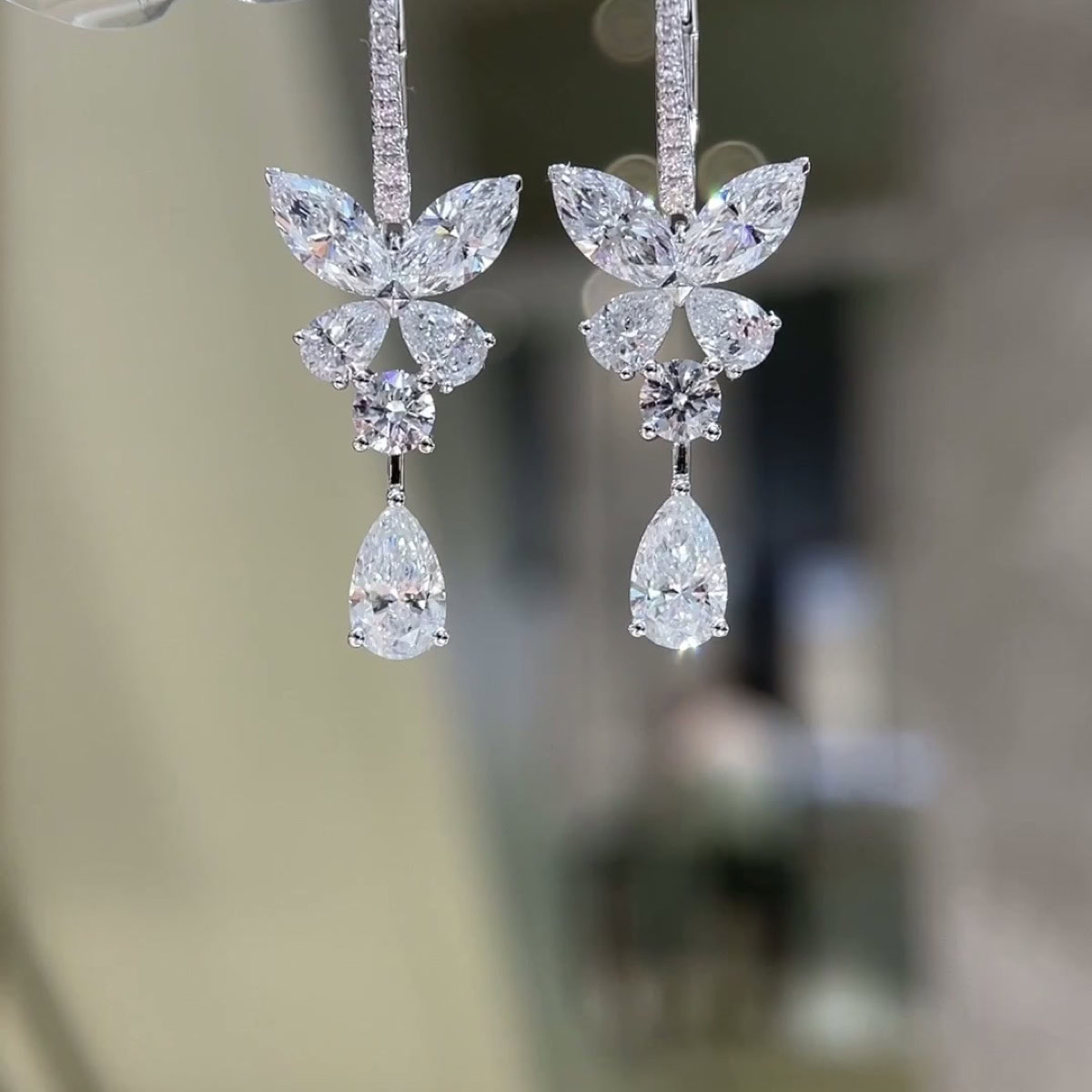Papillette Mixed-Shape Diamond Butterfly Drop Earrings — product photo 2 of 3