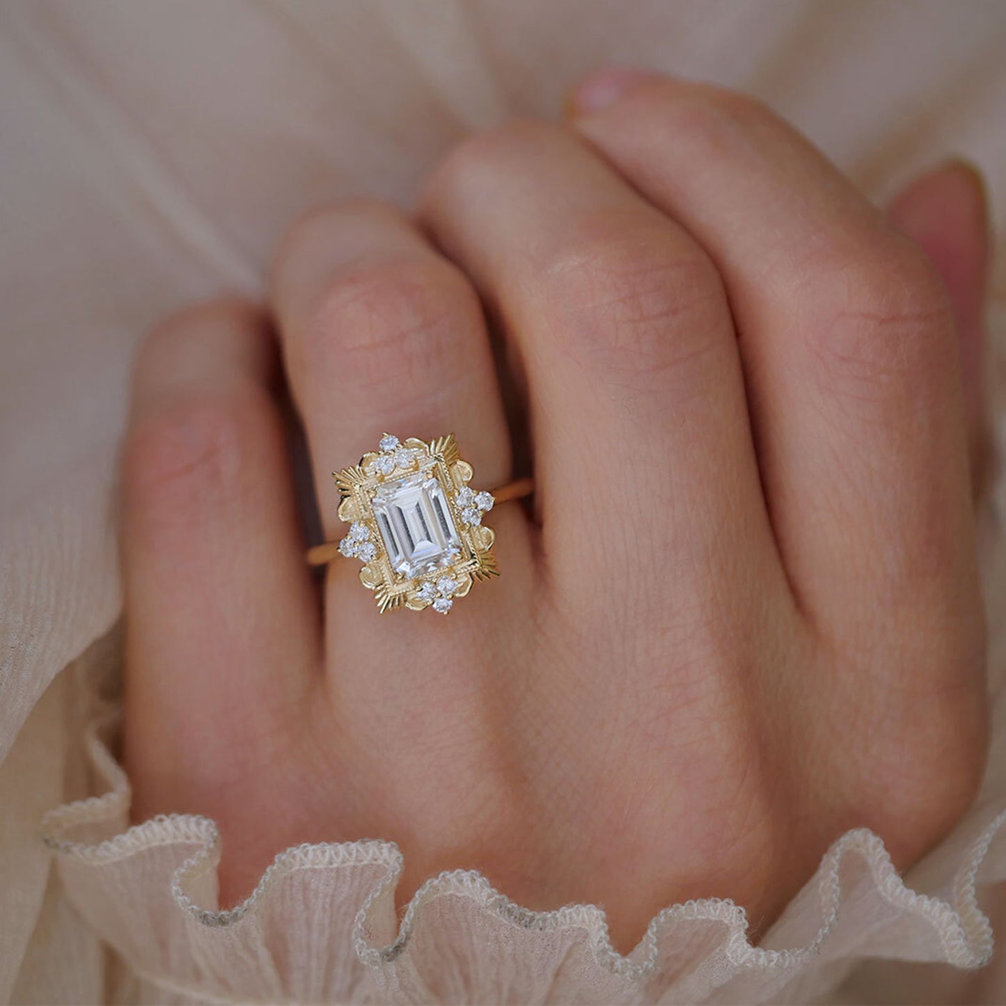 Florentine Art Deco Lab-Grown Diamond Accent Ring — product photo 6 of 6