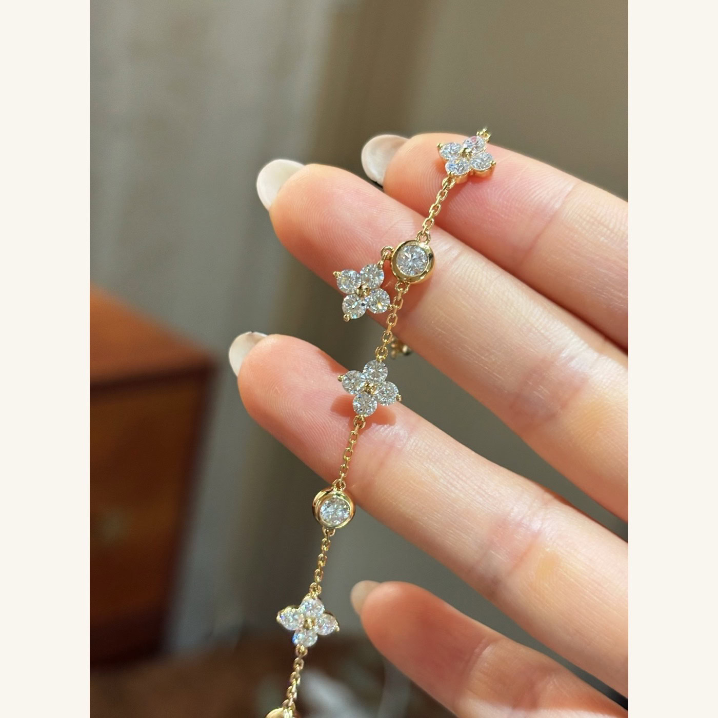 Clovera Clover & Bezel Lab Diamond Station Bracelet in 18K Yellow Gold — product photo 3 of 6