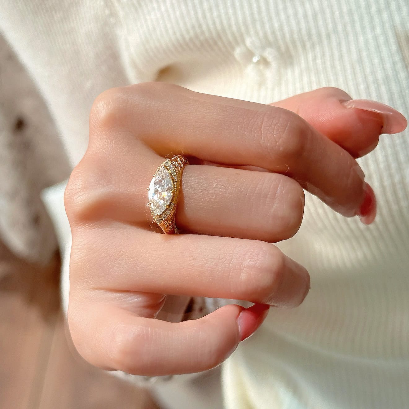 BP005 Vintage Engraved Marquise Lab-Grown Diamond Ring | Old Money Style — product photo 6 of 6