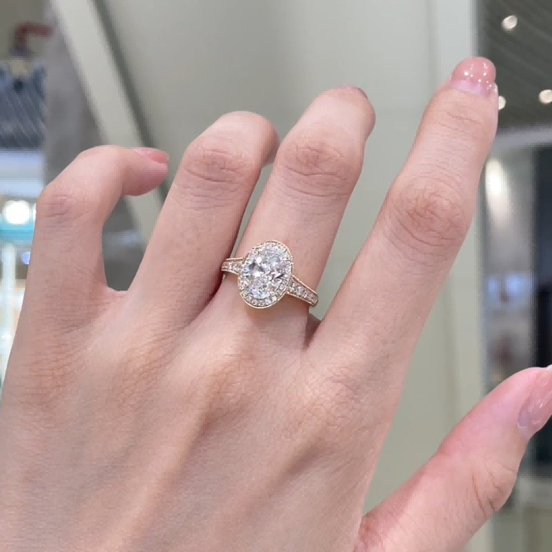 Celestia Vintage Oval Halo Lab Diamond Engagement Ring — product photo 3 of 6