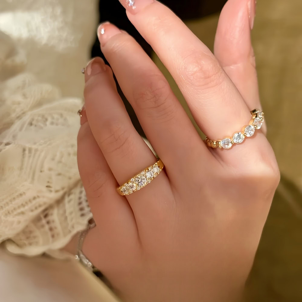 Vintage Scrollwork Five-Stone Lab Diamond Ring – Antique Style Gold Band in 14K / 18K Gold — product photo 6 of 6