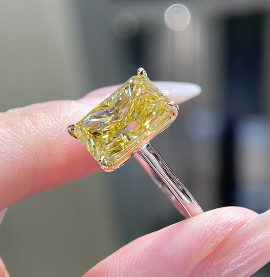 Solaria  Fancy Vivid Yellow Radiant Cut Diamond Solitaire Ring — product photo 4 of 4
