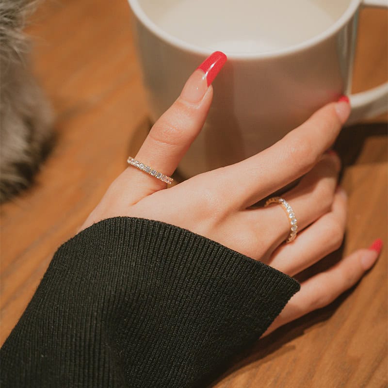 Eternity Round Diamond Thin Band | Full Pave Stackable Ring — product photo 3 of 6