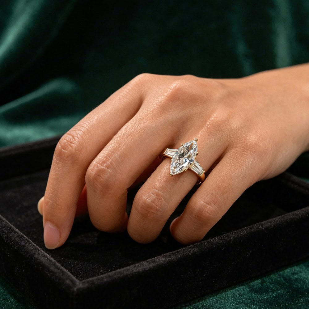 Velora Classic Vintage Marquise Three-Stone Lab Diamond Engagement Ring — product photo 4 of 6