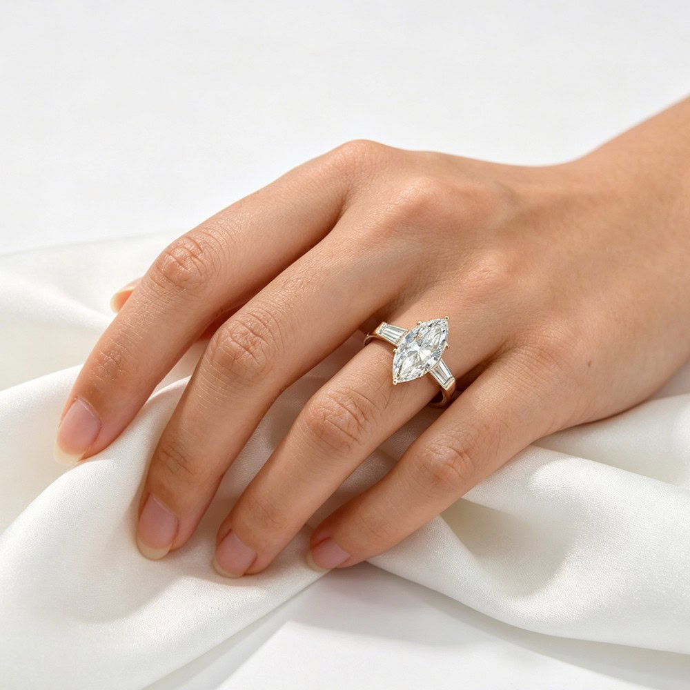 Velora Classic Vintage Marquise Three-Stone Lab Diamond Engagement Ring — product photo 5 of 6