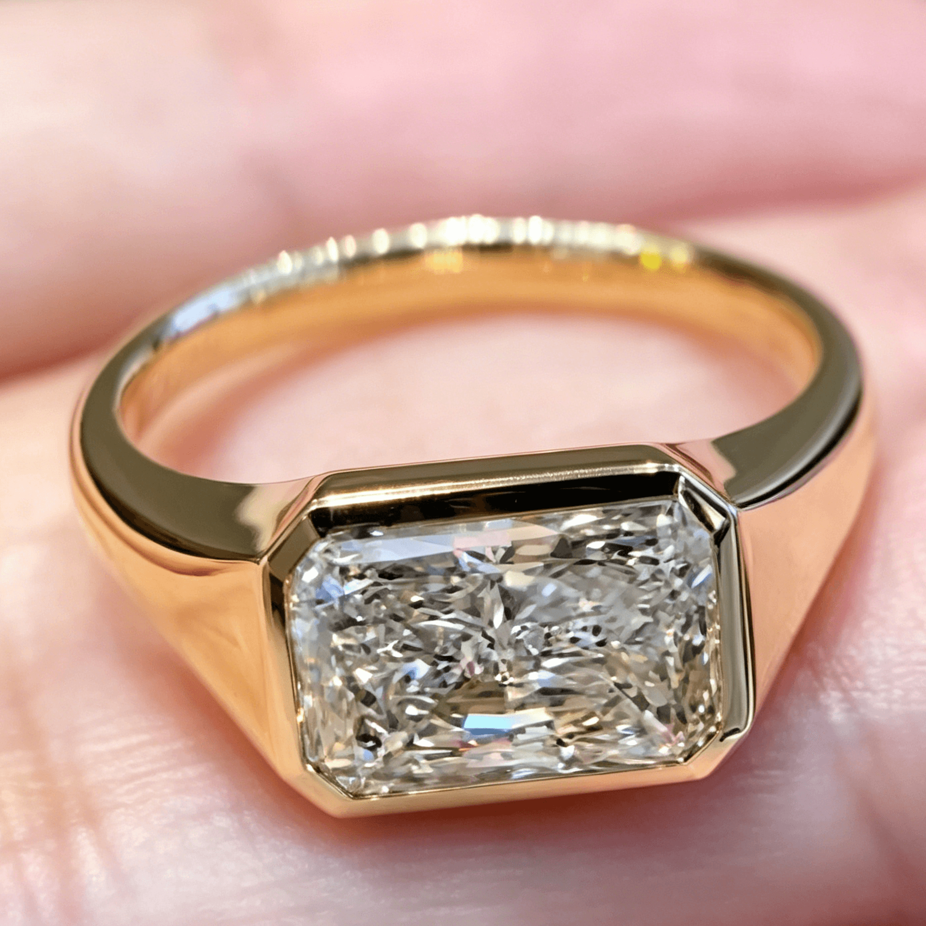 Old Money Radiant Cut Lab Diamond Signet Ring – Bezel Set Statement — product photo 3 of 6
