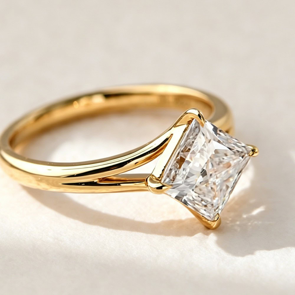 Princess Cut Lab Diamond Ring – Minimal Y-Shank Split Band Design — product photo 2 of 6