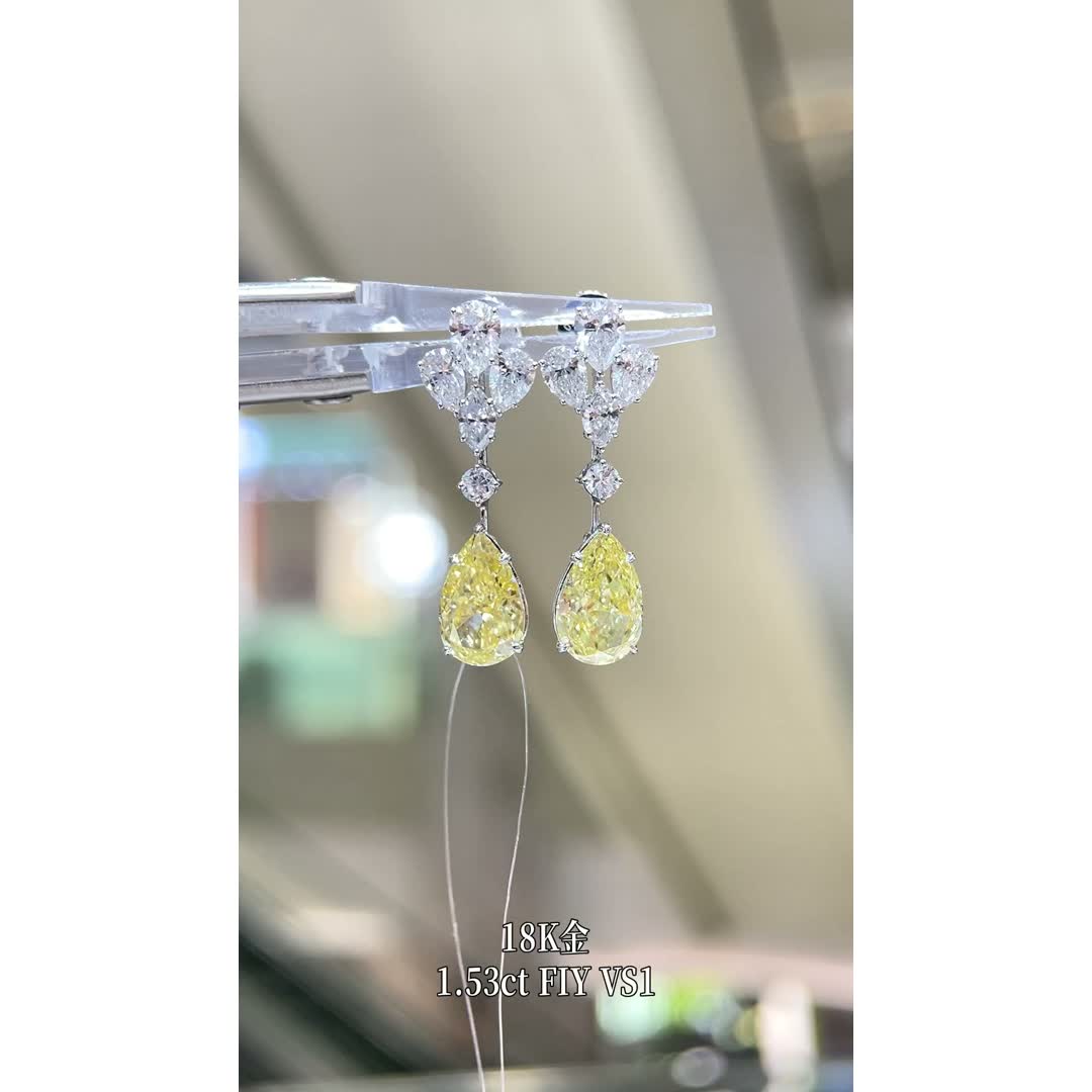 Juliette Yellow Pear Diamond Stud Earrings — product photo 2 of 4