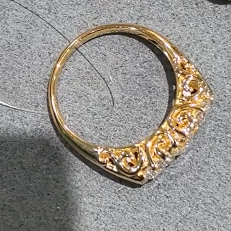 Vintage Scrollwork Three-Stone Lab Diamond Ring in 14K / 18K Gold — product photo 5 of 5