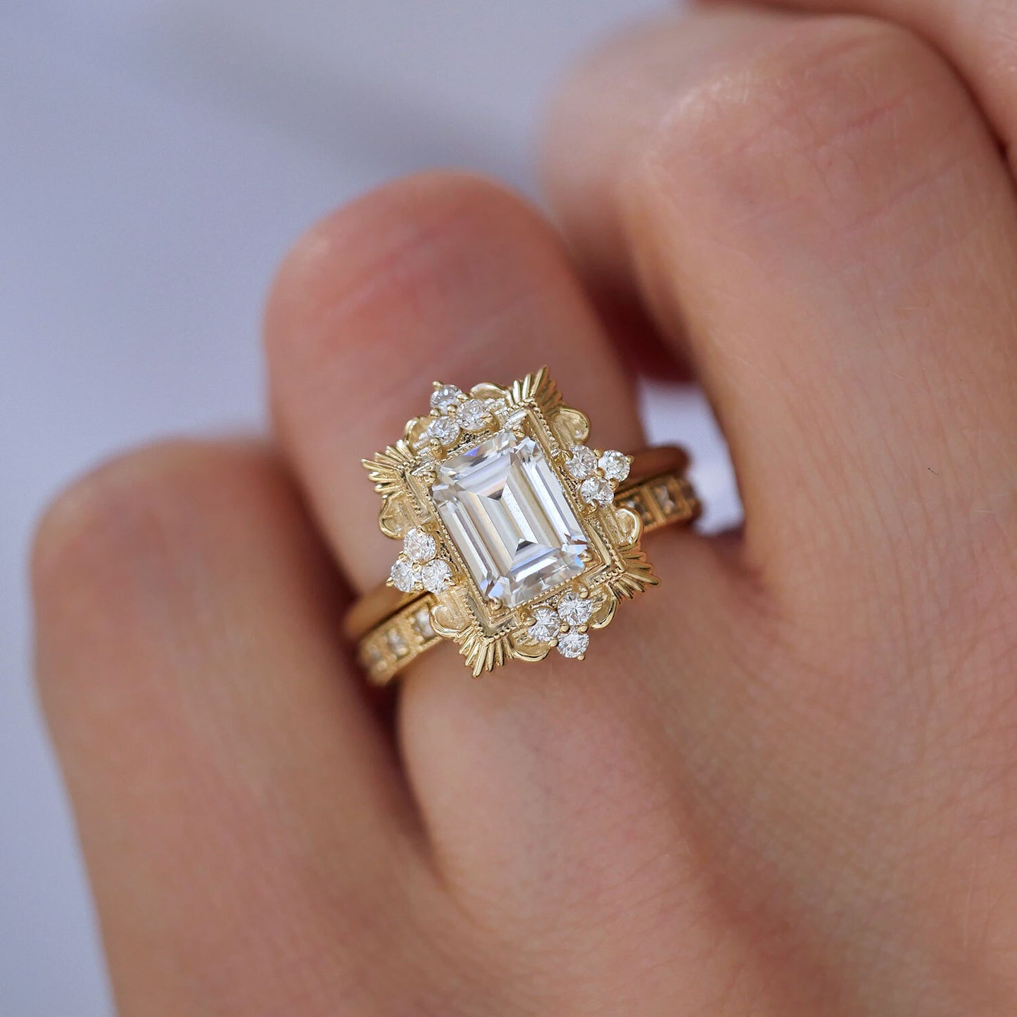 Florentine Art Deco Lab-Grown Diamond Accent Ring — product photo 2 of 6
