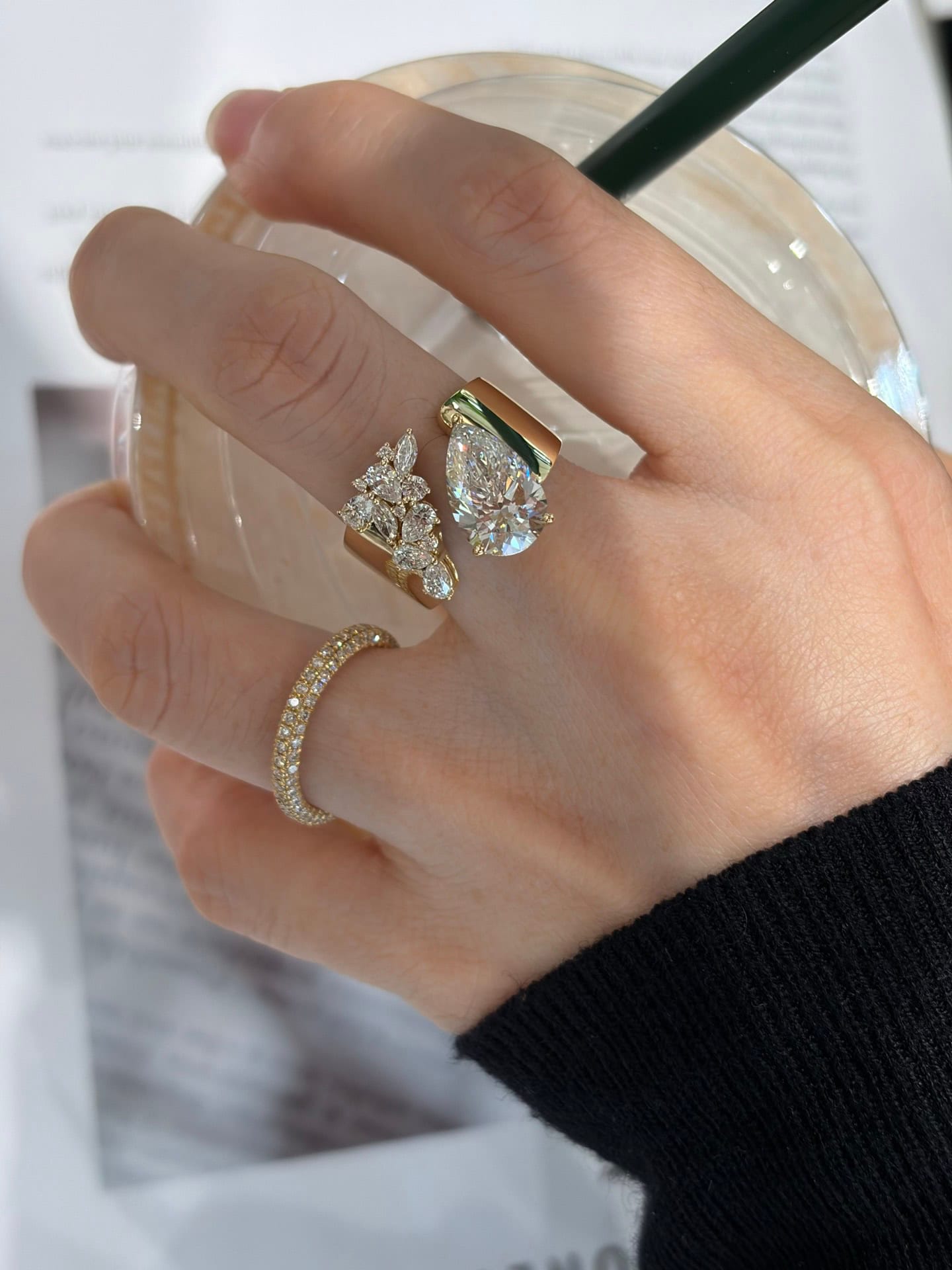 Asymmetric Pear Diamond Statement Ring 3ct / 5ct Lab-Grown Diamond Wide Band Ring in 14K / 18K Gold — product photo 3 of 6