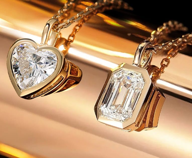 Minimal Bezel Emerald Cut Diamond Pendant Necklace — product photo 6 of 6