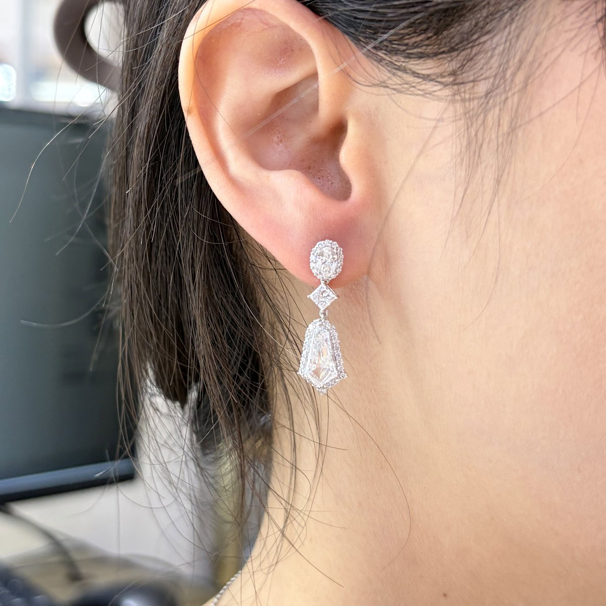 Lumielle Art Deco Kite Lab Diamond Drop Earrings — product photo 3 of 4
